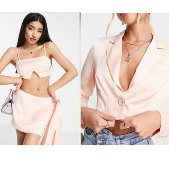 Miss Selfridge Other - Miss Selfridge Pink Satin 3-Piece Set –Blazer/Skirt/Bra Top US 6, Party/Cocktail